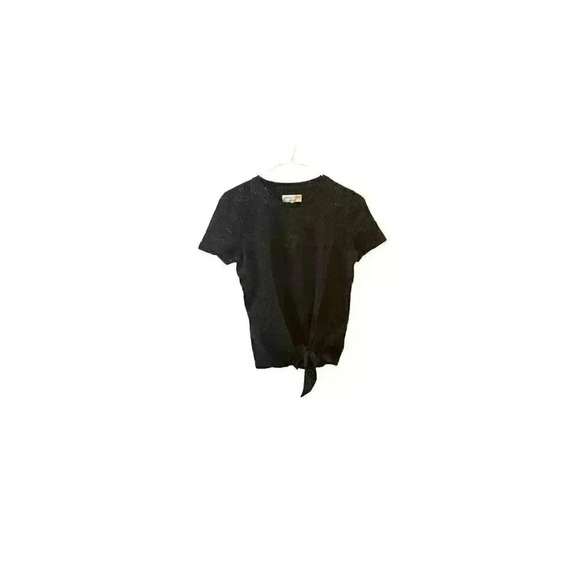 NWT Madewell Woman’s Black Texture and Thread Tie Front Knit Shirt Size XS - Picture 2 of 7